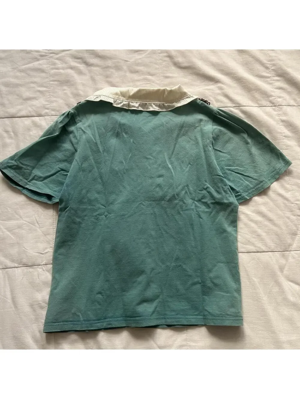 Axes Femme Teal Green Lace Bib Peter Pan Collar Top Medium Japan